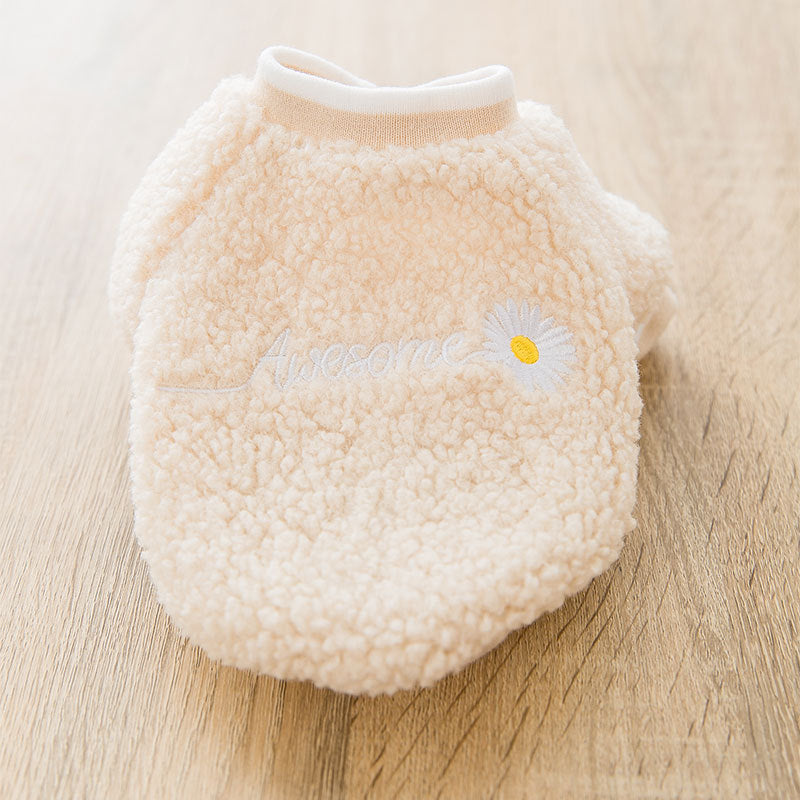 KFX-4033853 Embroidered Dog Feet Teddy Coat in Blue and Pink - Warm Wool Grain Sweater for Pets