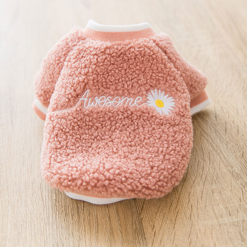 KFX-4033853 Embroidered Dog Feet Teddy Coat in Blue and Pink - Warm Wool Grain Sweater for Pets