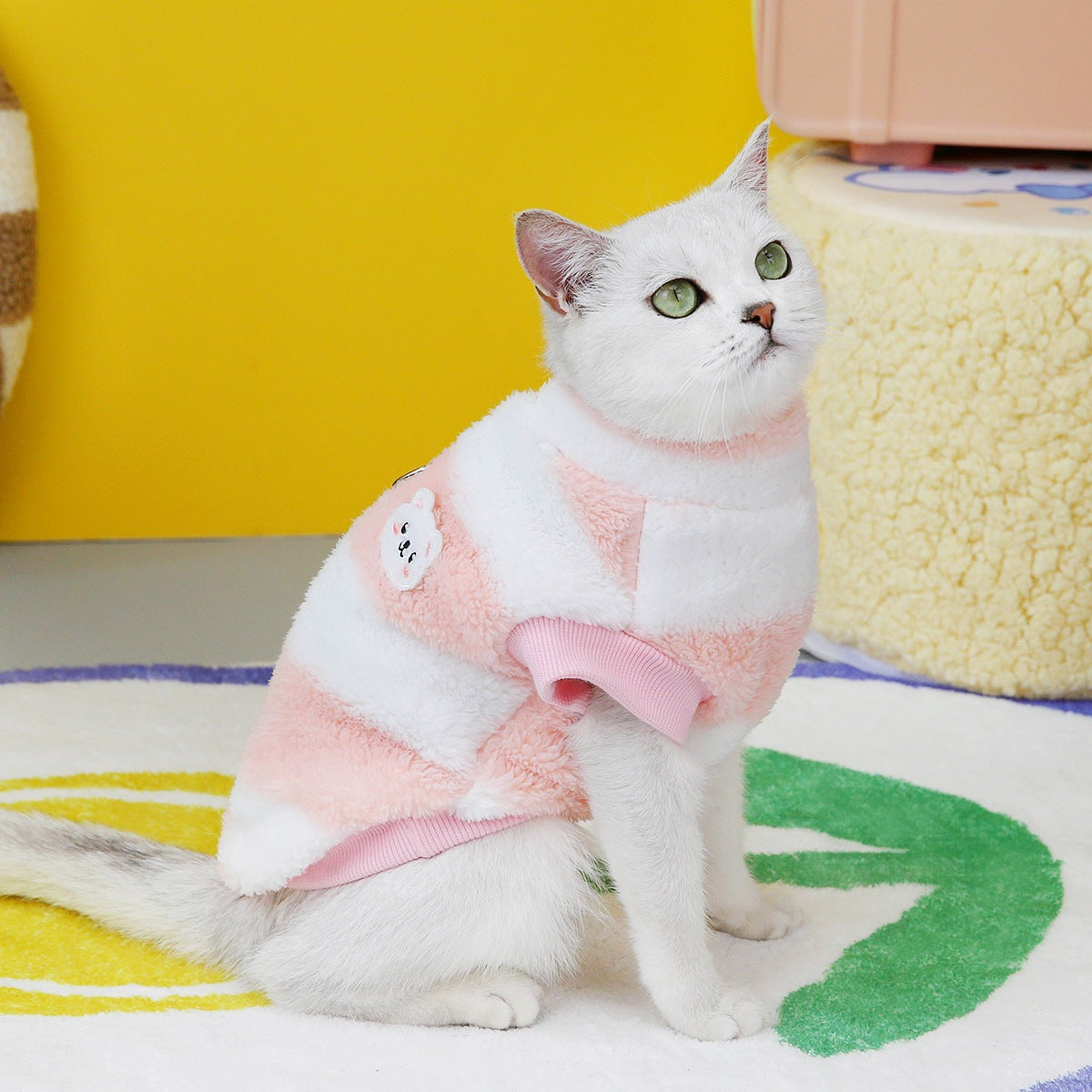 KFX-4036541 Cozy Fleece Sweatshirt for Cats - Available in Khaki, Wine Red, and Pink