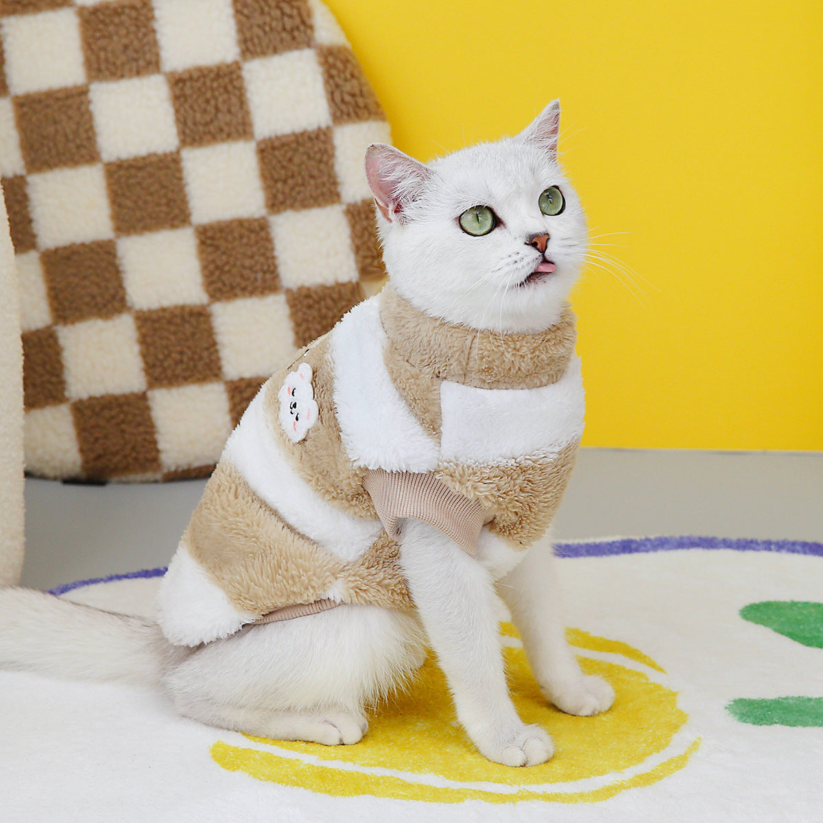 KFX-4036541 Cozy Fleece Sweatshirt for Cats - Available in Khaki, Wine Red, and Pink