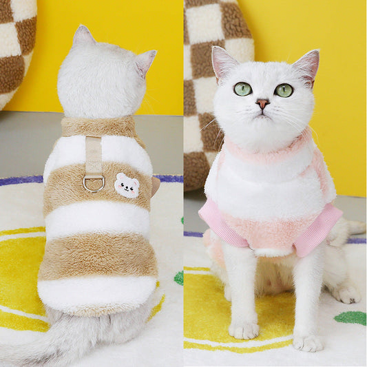 KFX-4036541 Cozy Fleece Sweatshirt for Cats - Available in Khaki, Wine Red, and Pink