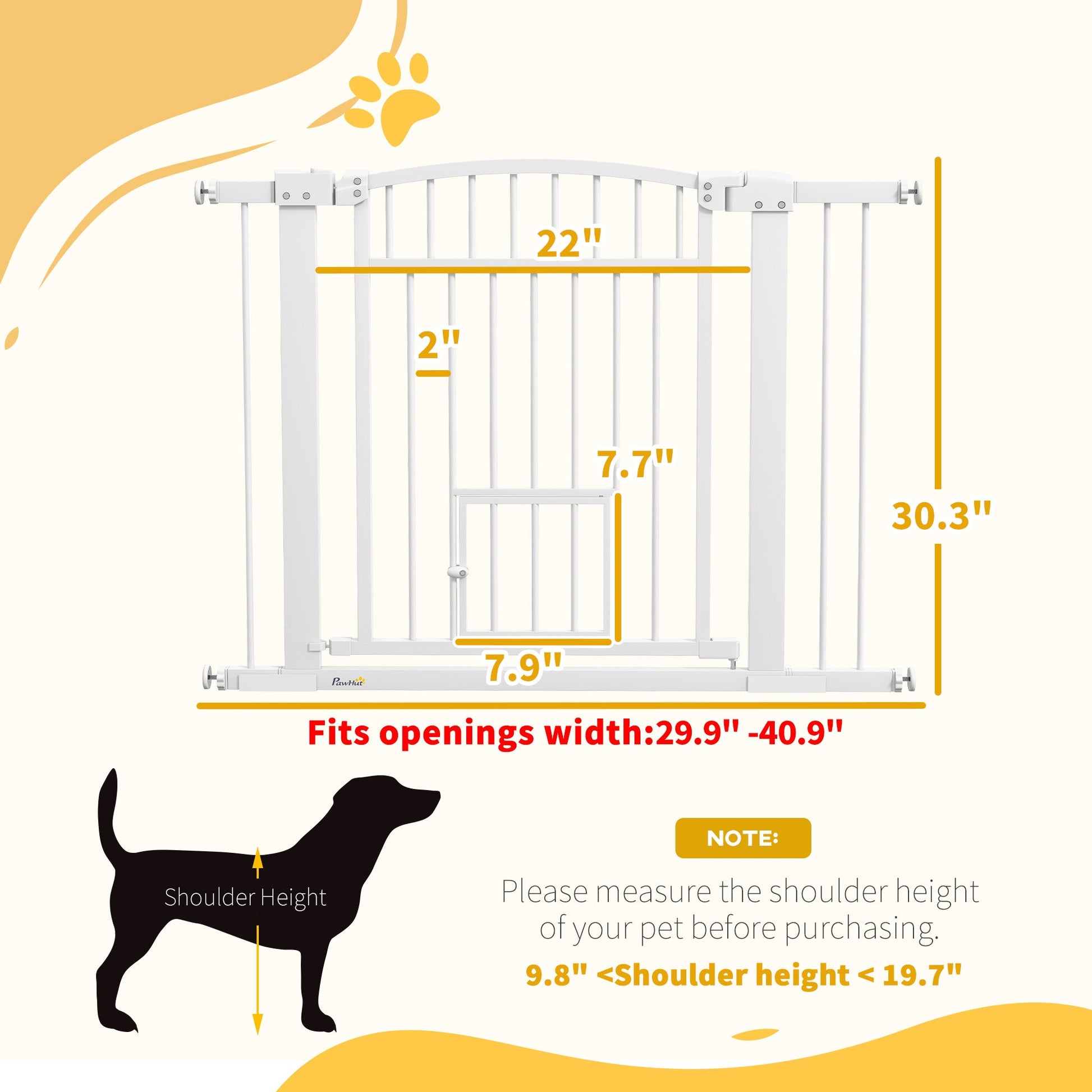 KFX-4036925 29.9"-40.9" Adjustable Extra Wide Dog Gate with Cat Door for Multi-Pet Homes