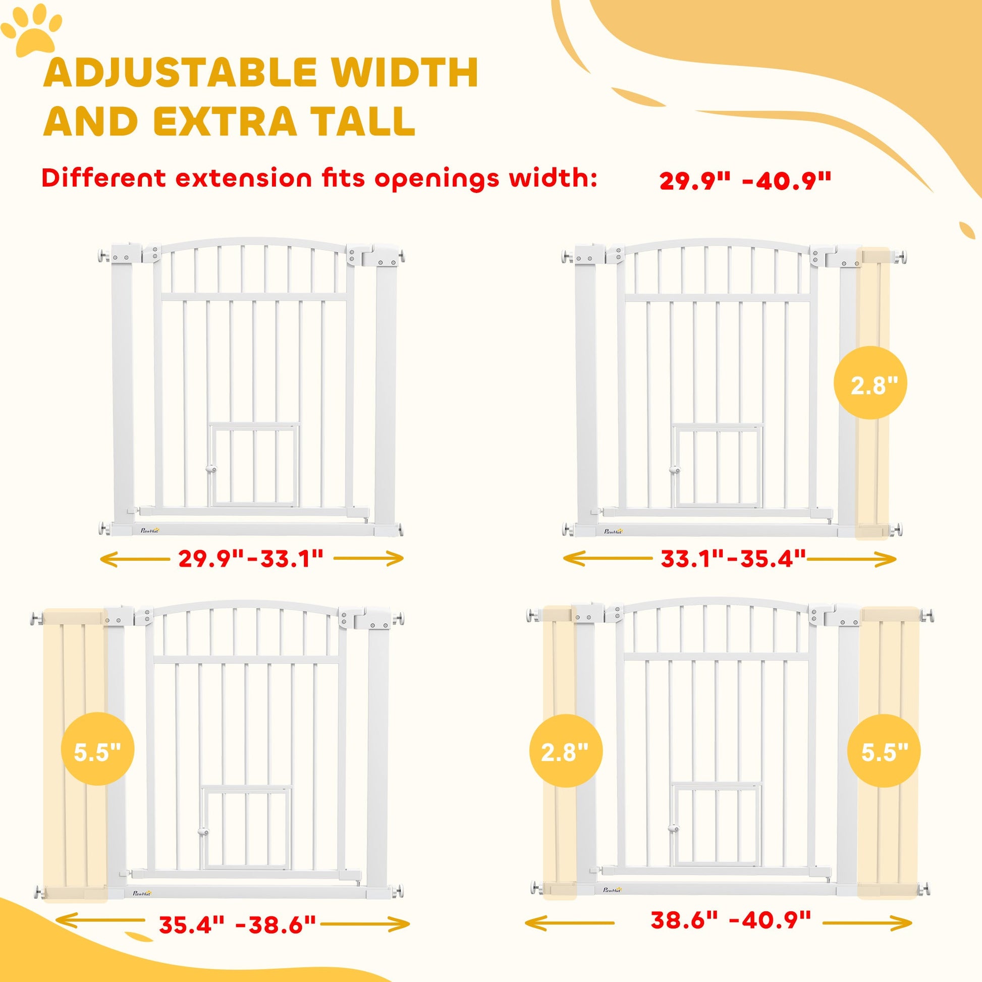 KFX-4036925 29.9"-40.9" Adjustable Extra Wide Dog Gate with Cat Door for Multi-Pet Homes