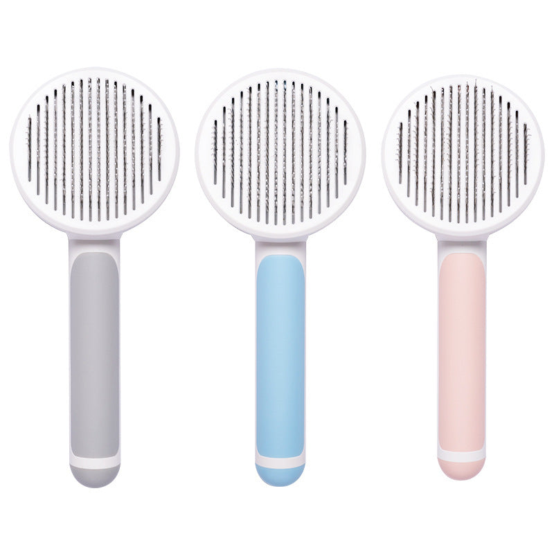 KFX-4037053 Round Handle Stainless Steel Needle Comb for Cats and Dogs - Available in Pink, Blue, Gray