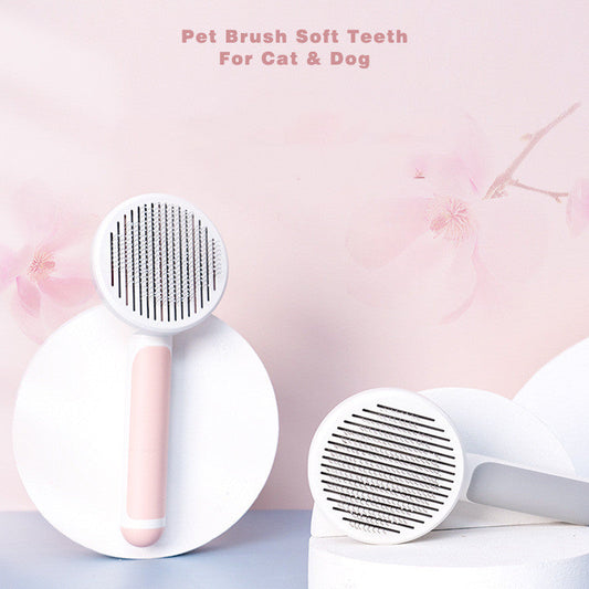 KFX-4037053 Round Handle Stainless Steel Needle Comb for Cats and Dogs - Available in Pink, Blue, Gray