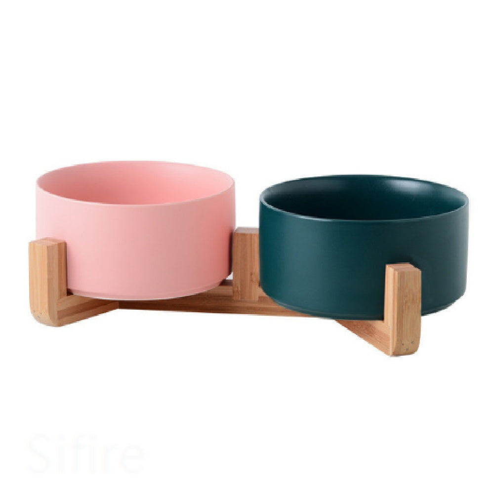 KFX-4037437 Ceramic Double Cat and Dog Bowl for Food and Water - 13cm, 400ml