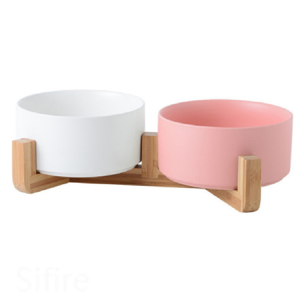KFX-4037437 Ceramic Double Cat and Dog Bowl for Food and Water - 13cm, 400ml