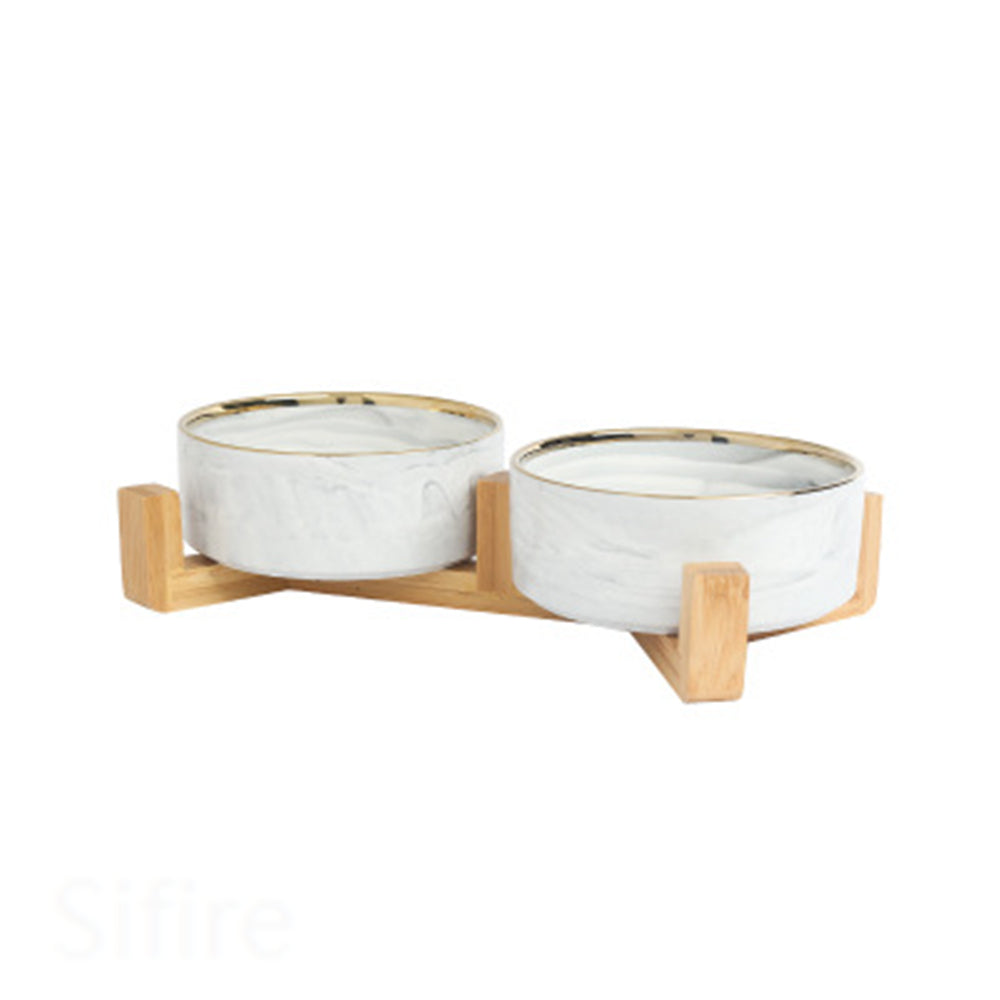 KFX-4037437 Ceramic Double Cat and Dog Bowl for Food and Water - 13cm, 400ml