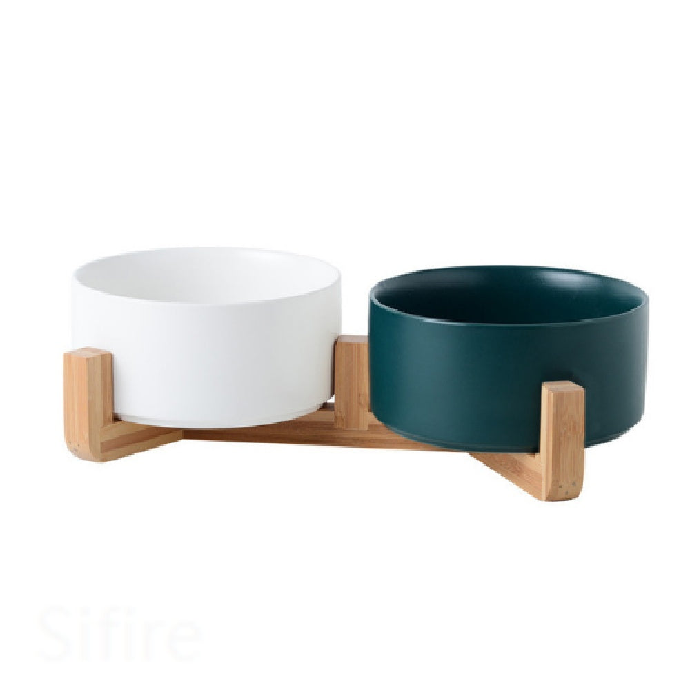 KFX-4037437 Ceramic Double Cat and Dog Bowl for Food and Water - 13cm, 400ml