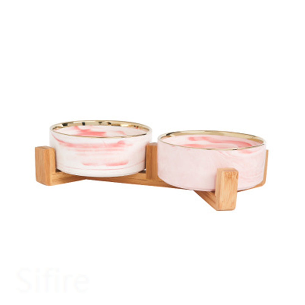 KFX-4037437 Ceramic Double Cat and Dog Bowl for Food and Water - 13cm, 400ml