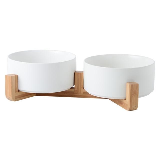 KFX-4037437 Ceramic Double Cat and Dog Bowl for Food and Water - 13cm, 400ml
