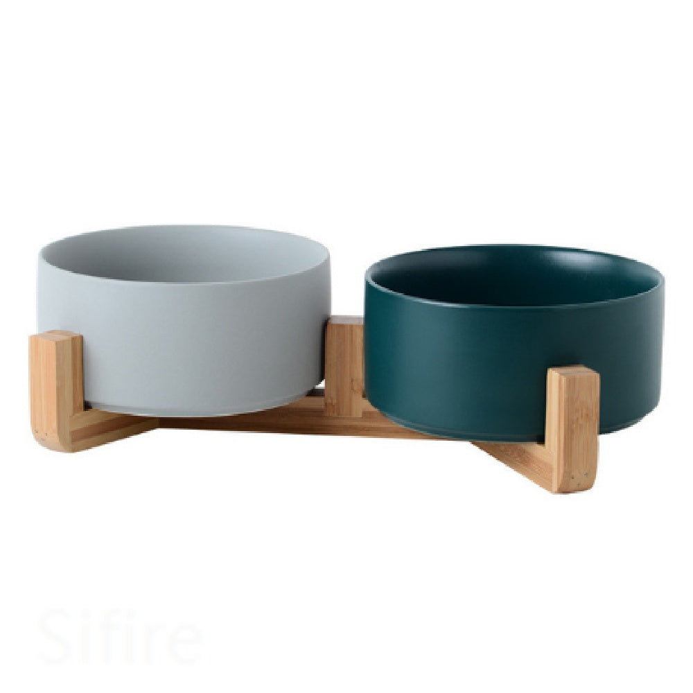 KFX-4037437 Ceramic Double Cat and Dog Bowl for Food and Water - 13cm, 400ml