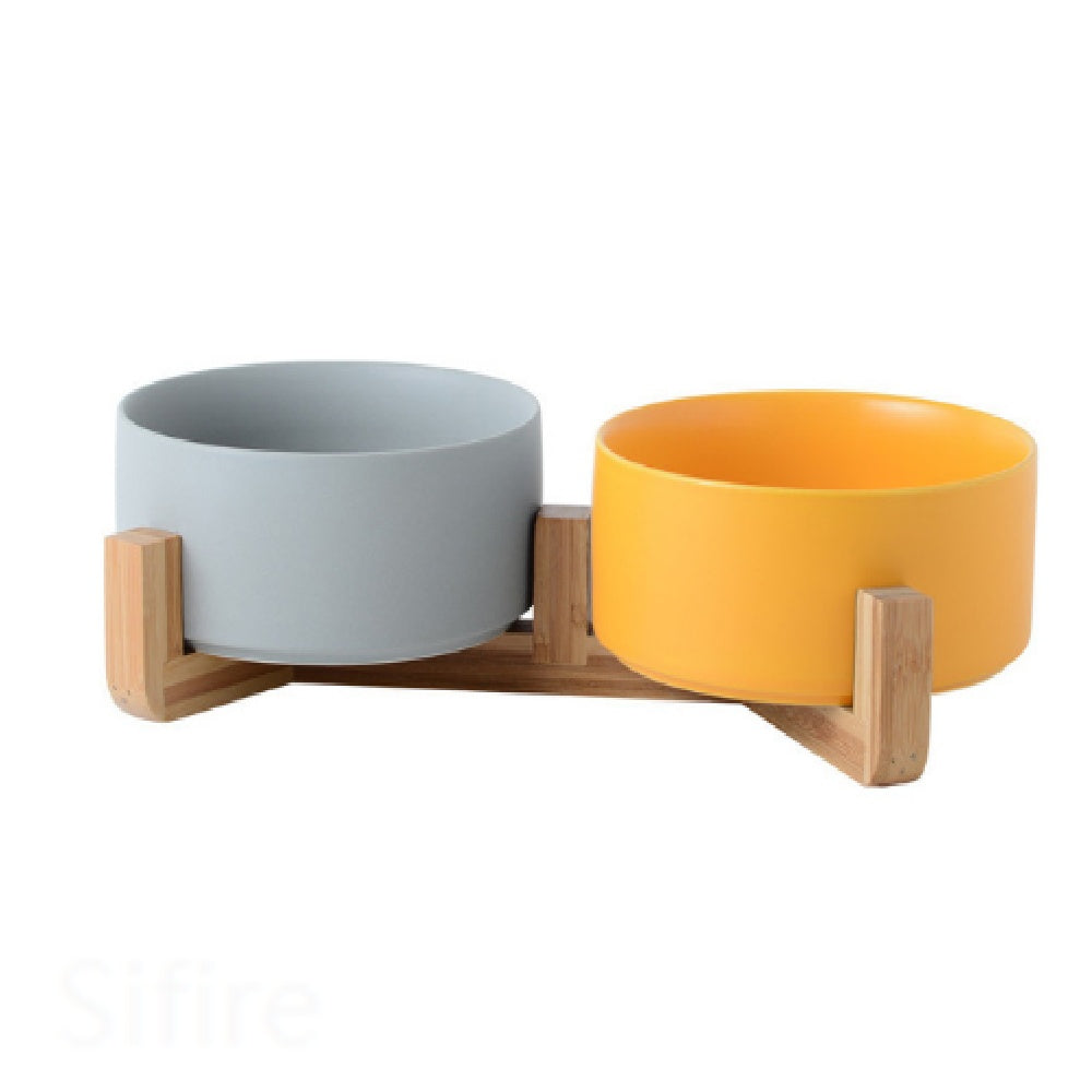 KFX-4037437 Ceramic Double Cat and Dog Bowl for Food and Water - 13cm, 400ml