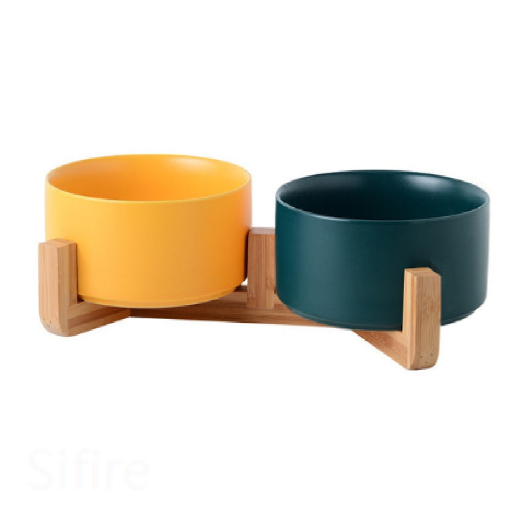 KFX-4037437 Ceramic Double Cat and Dog Bowl for Food and Water - 13cm, 400ml
