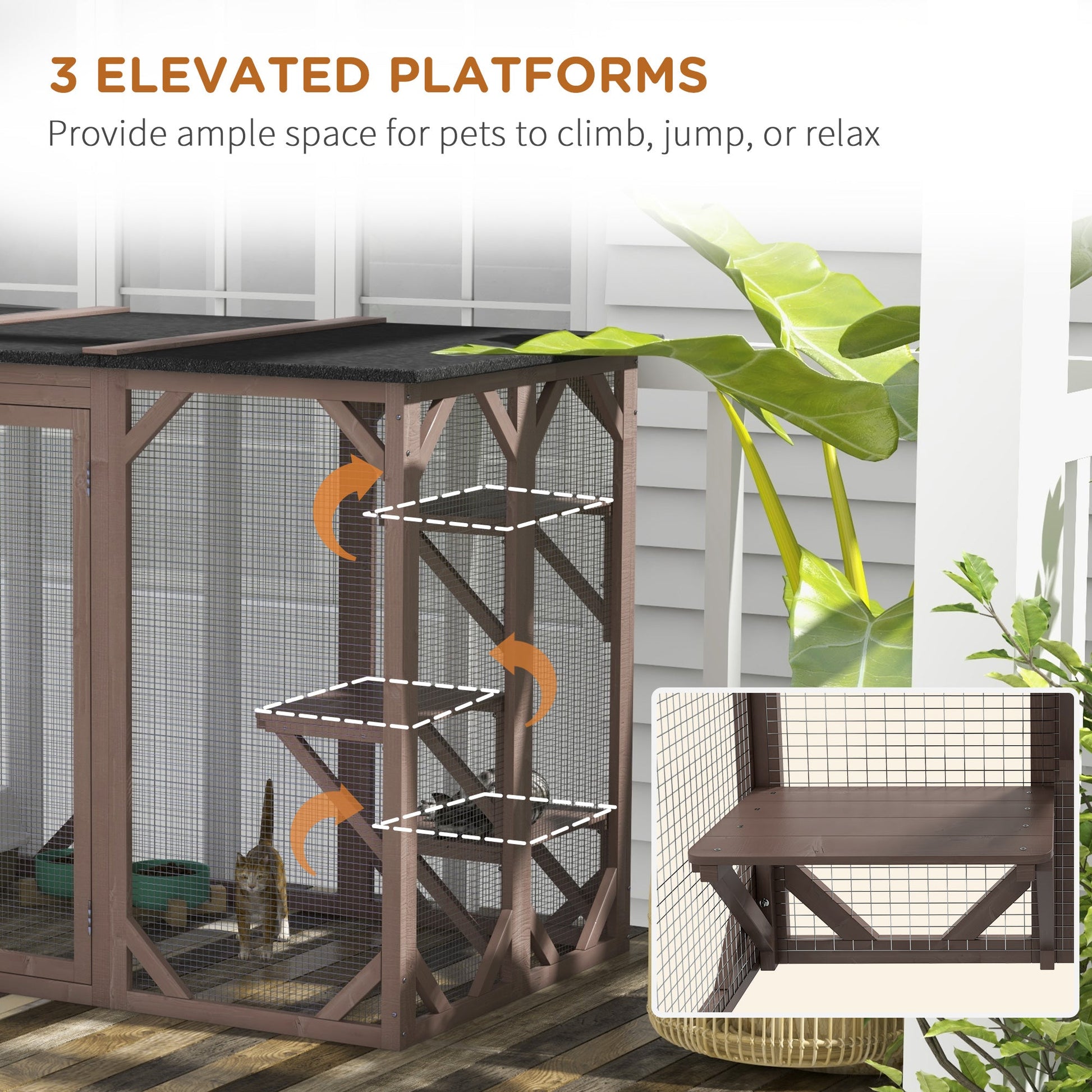 KFX-4041277 Spacious Outdoor Cat House with Three Levels and Waterproof Roof