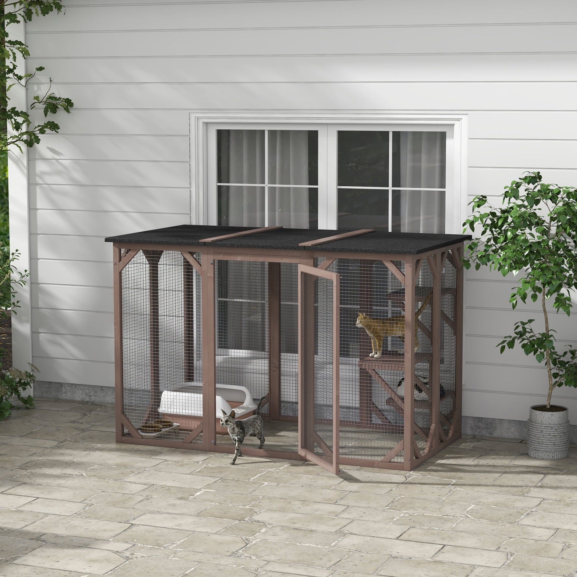 KFX-4041277 Spacious Outdoor Cat House with Three Levels and Waterproof Roof