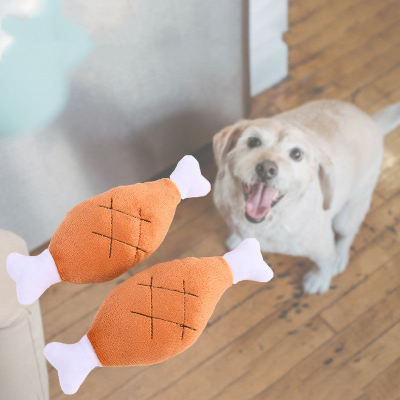 KFX-4042045 Bite-Resistant Plush Chicken Leg Pet Toy for Interactive Play and Training