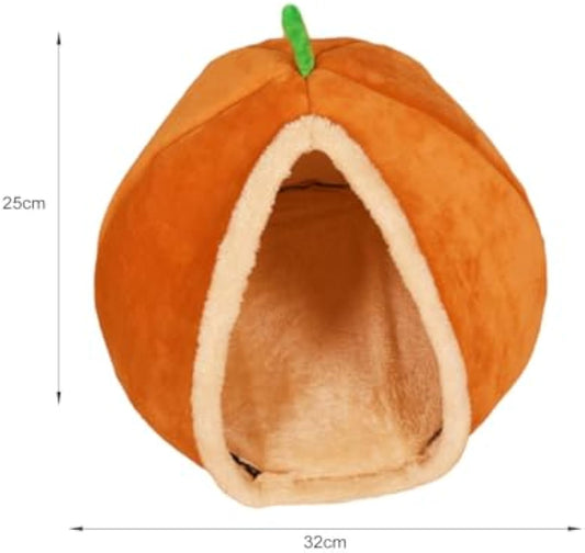 KFX-4044477 Cozy Pumpkin Cat Bed Cave - Semi Enclosed Plush Nest for Cats and Small Dogs