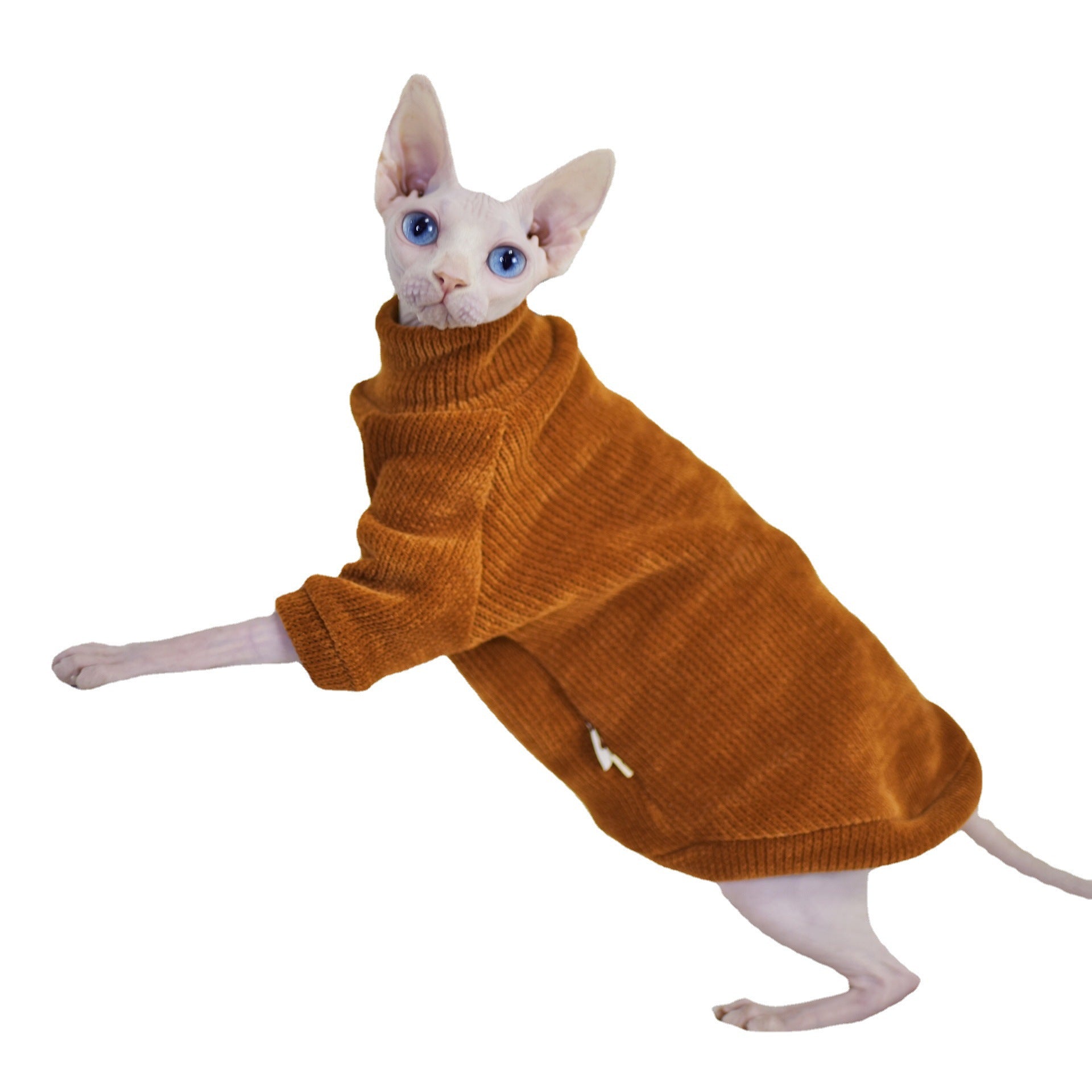 KFX-4045373 Cozy Thickened Chenille Winter Clothes for Hairless Cats in Caramel Brown