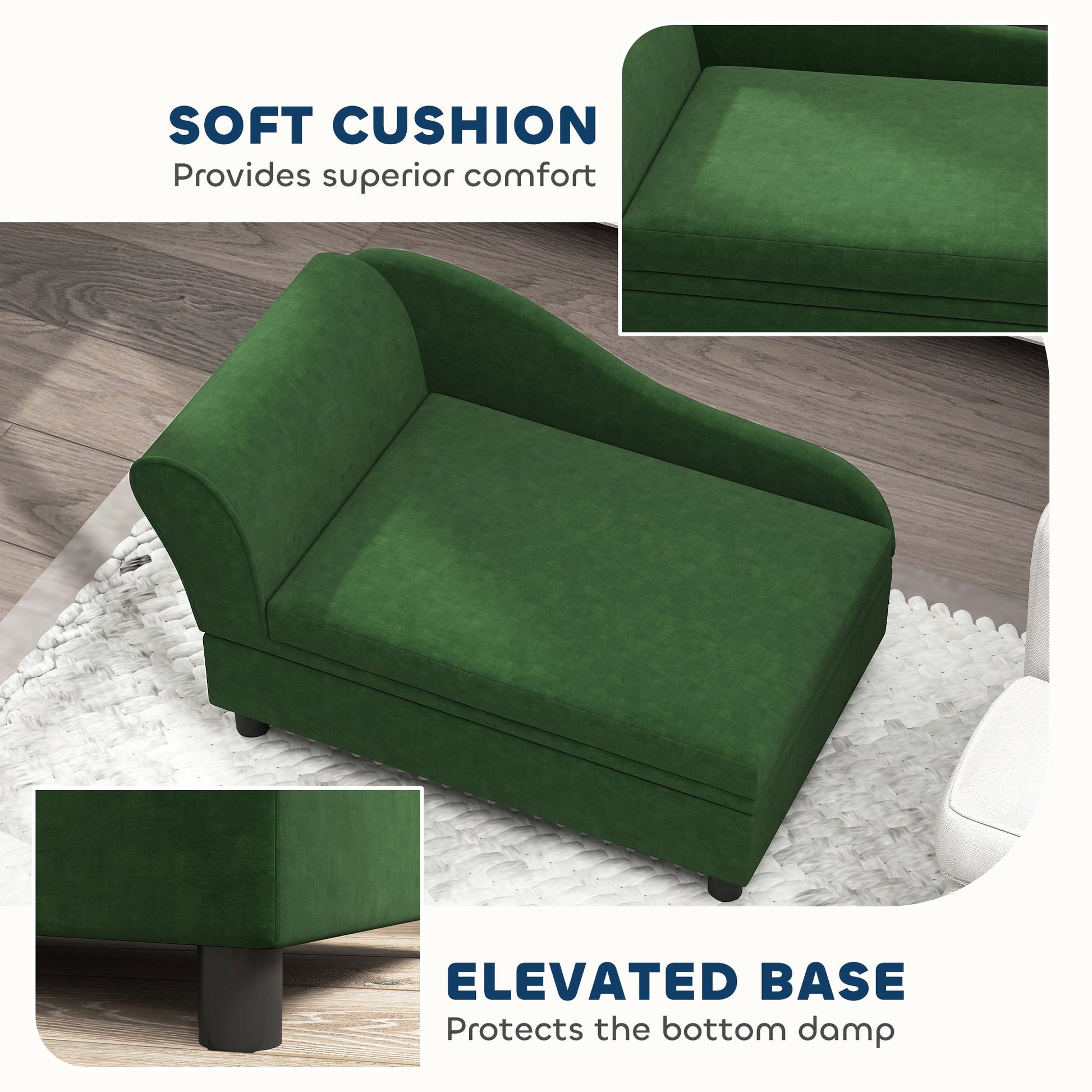 KFX-4045629 Pet Sofa Bed with Storage for Cats and Small Dogs - Thickly Cushioned, Velvety Fabric, Eucalyptus Wood Frame