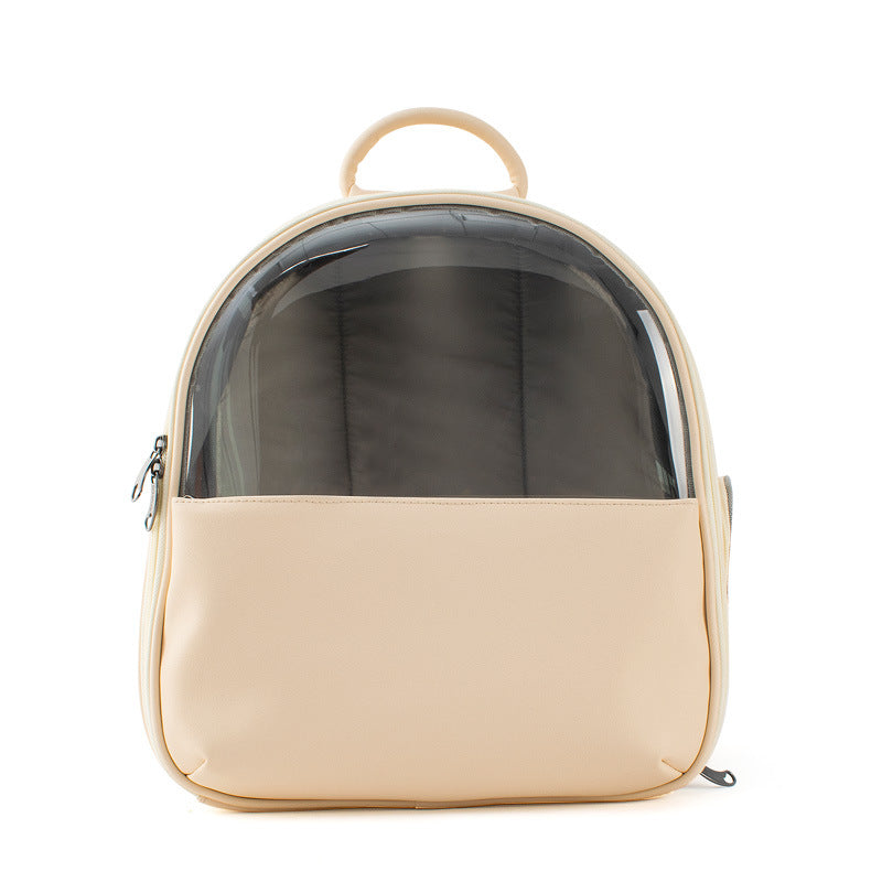 KFX-4049213 Transparent Cat and Dog Backpack in Beige and Blue, Fine Grain Leather, Various Sizes