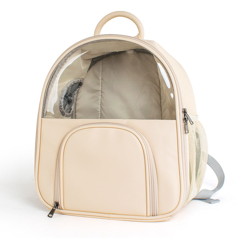 KFX-4049213 Transparent Cat and Dog Backpack in Beige and Blue, Fine Grain Leather, Various Sizes