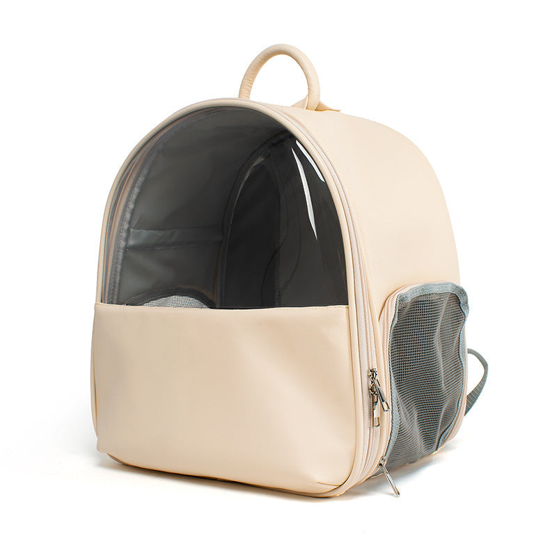 KFX-4049213 Transparent Cat and Dog Backpack in Beige and Blue, Fine Grain Leather, Various Sizes