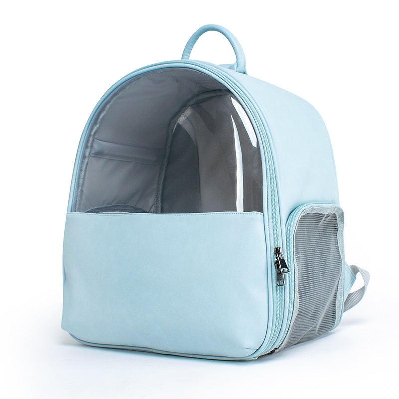 KFX-4049213 Transparent Cat and Dog Backpack in Beige and Blue, Fine Grain Leather, Various Sizes