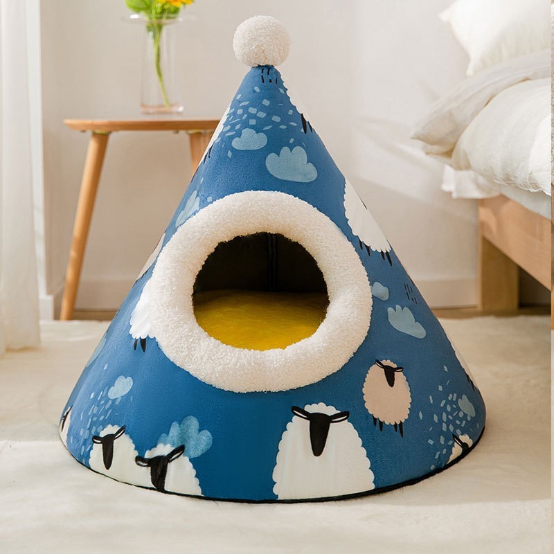 KFX-4051005 Cozy Dog and Cat Tent Bed in Various Colors with Thick Blanket Option