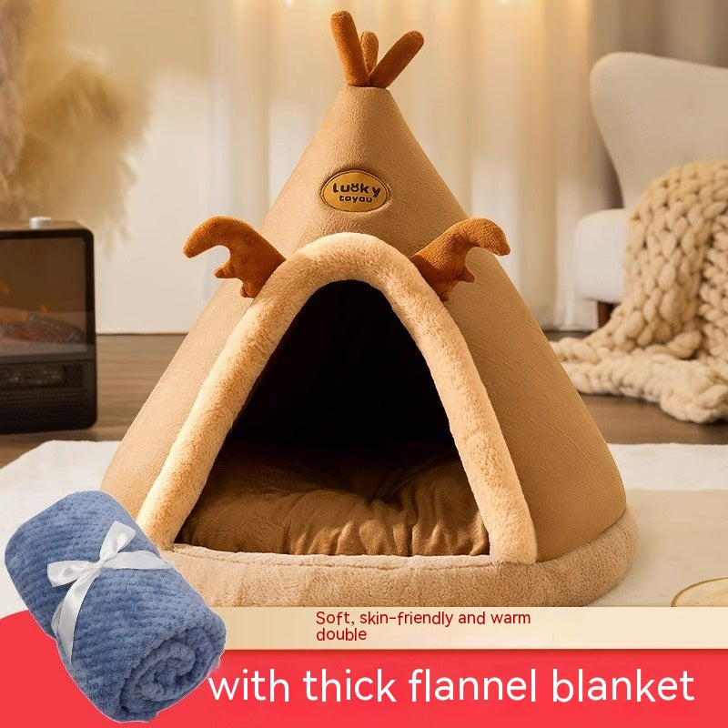 KFX-4051005 Cozy Dog and Cat Tent Bed in Various Colors with Thick Blanket Option