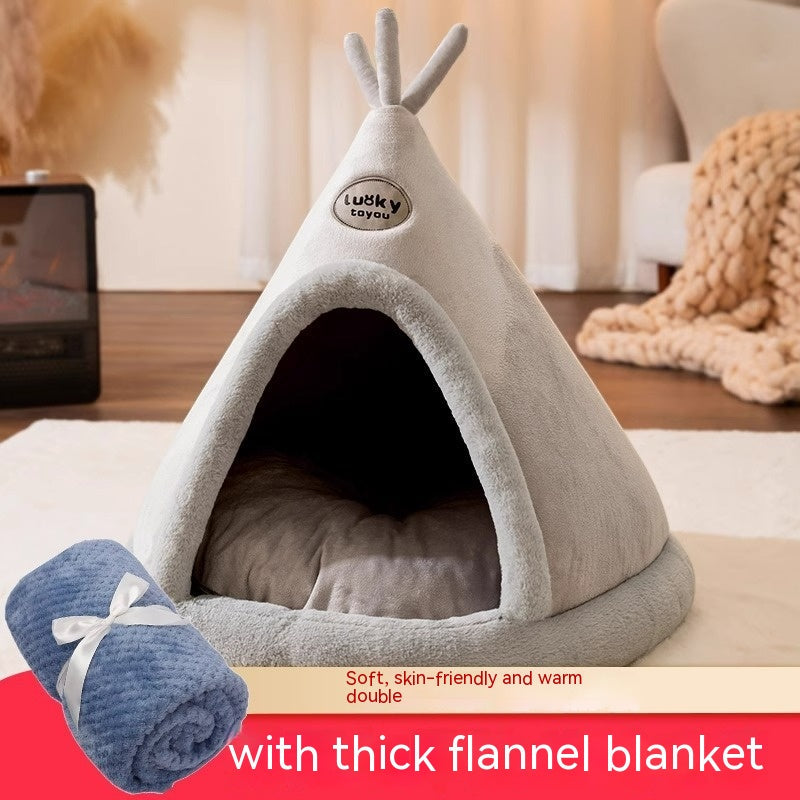 KFX-4051005 Cozy Dog and Cat Tent Bed in Various Colors with Thick Blanket Option
