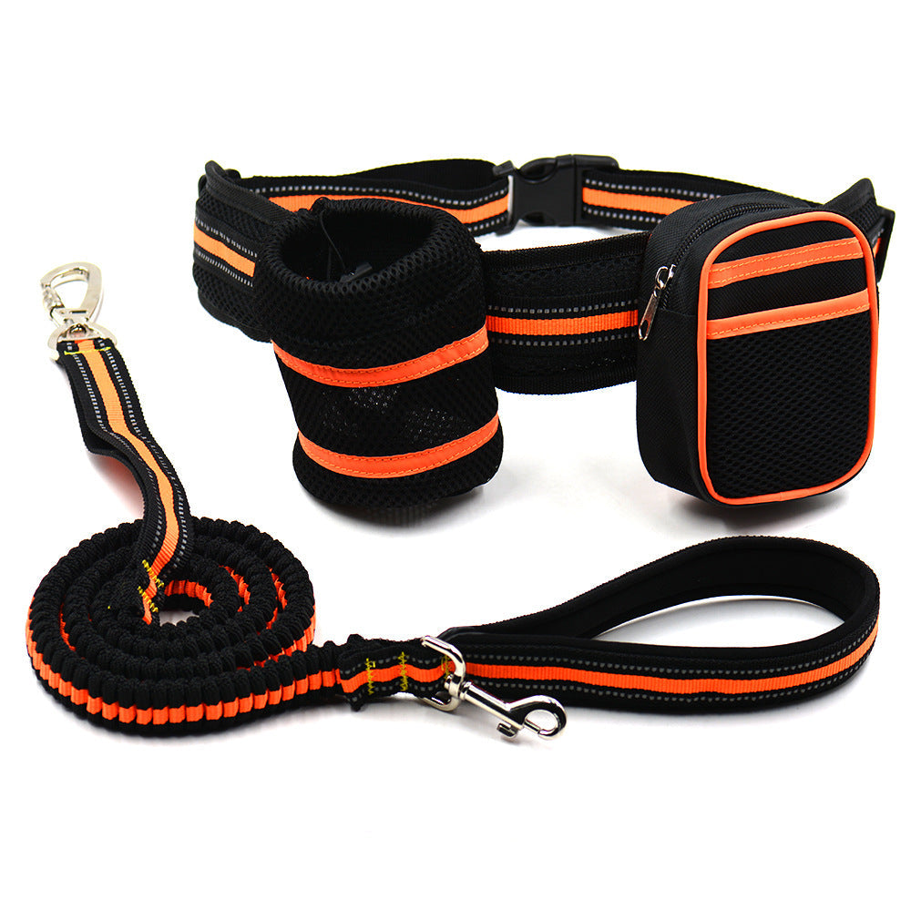 KFX-4052541 Reflective Orange Nylon Pet Traction Set with Adjustable Rope Length 125-210cm and Waist 78-110cm