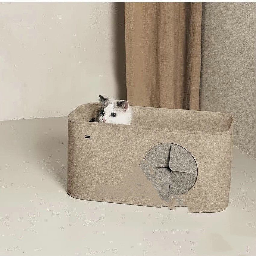 KFX-4052797 Foldable Cat Nest in Khaki and Gray - Cozy Felt Pet Bed for Cats (52x26x26cm, 60x30.5x30.5cm)