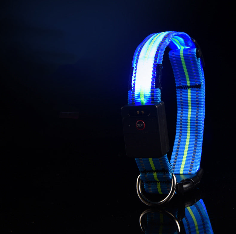 KFX-4054717 Glowing Waterproof Dog Collar with Luminous and Reflective Modes in Red, Blue, Green, and Pink