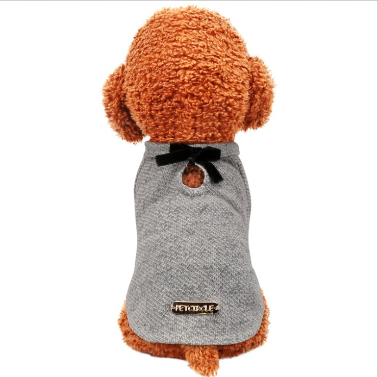 KFX-4055101 Cute Cotton Bow Tie T-Shirt for Dogs - Solid Color, Spring/Summer Wear, Various Sizes Available