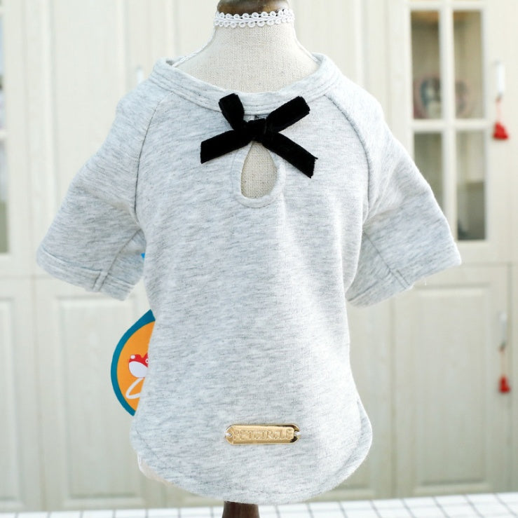KFX-4055101 Cute Cotton Bow Tie T-Shirt for Dogs - Solid Color, Spring/Summer Wear, Various Sizes Available