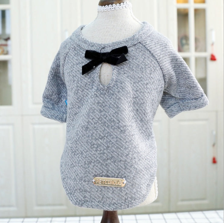 KFX-4055101 Cute Cotton Bow Tie T-Shirt for Dogs - Solid Color, Spring/Summer Wear, Various Sizes Available