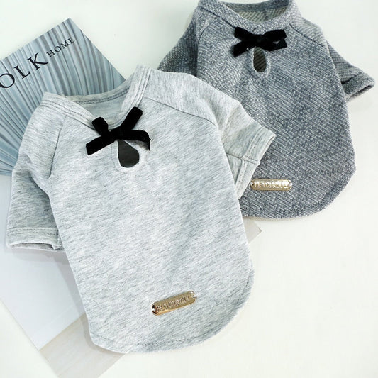 KFX-4055101 Cute Cotton Bow Tie T-Shirt for Dogs - Solid Color, Spring/Summer Wear, Various Sizes Available