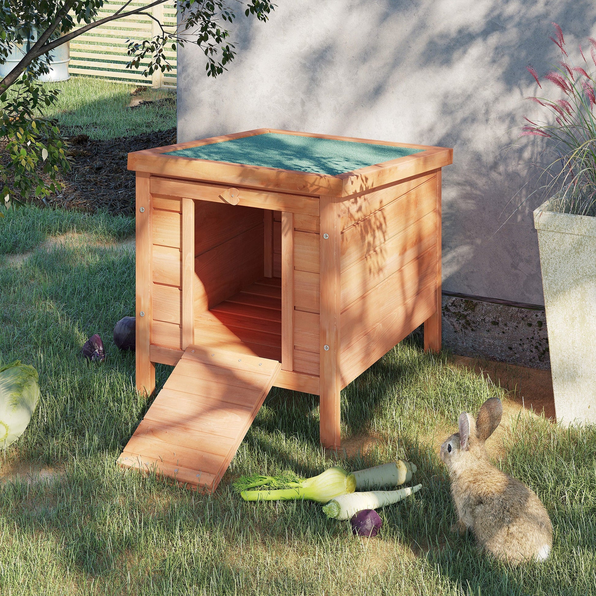 KFX-4056381 Outdoor Wooden Rabbit Hutch with Openable Waterproof Roof for Small Animals