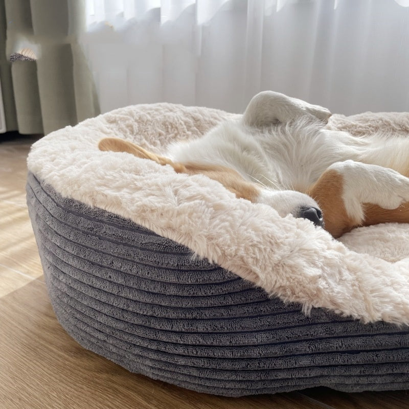 KFX-4056765 Cozy Gray Striped Dog Nest - Multiple Size Options Available