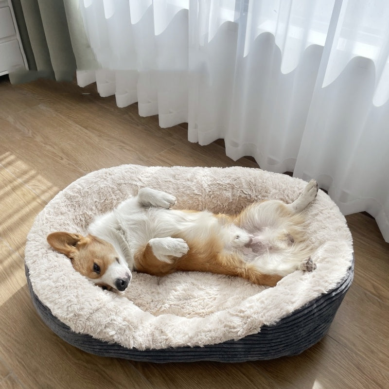 KFX-4056765 Cozy Gray Striped Dog Nest - Multiple Size Options Available