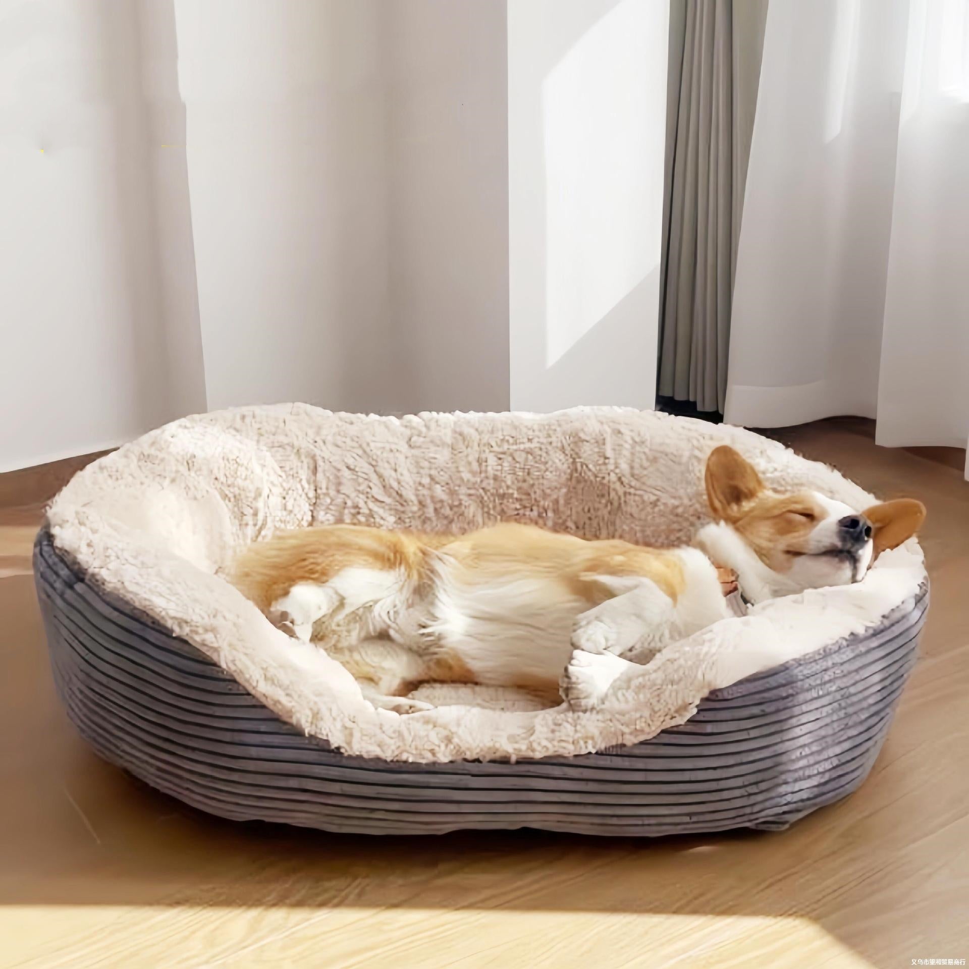 KFX-4056765 Cozy Gray Striped Dog Nest - Multiple Size Options Available