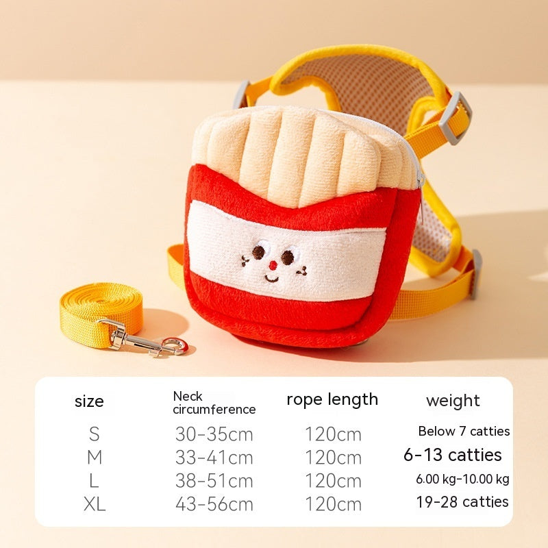 KFX-4058301 Cute Burger and Fries Drawstring Backpack with Hand Rope for Dogs
