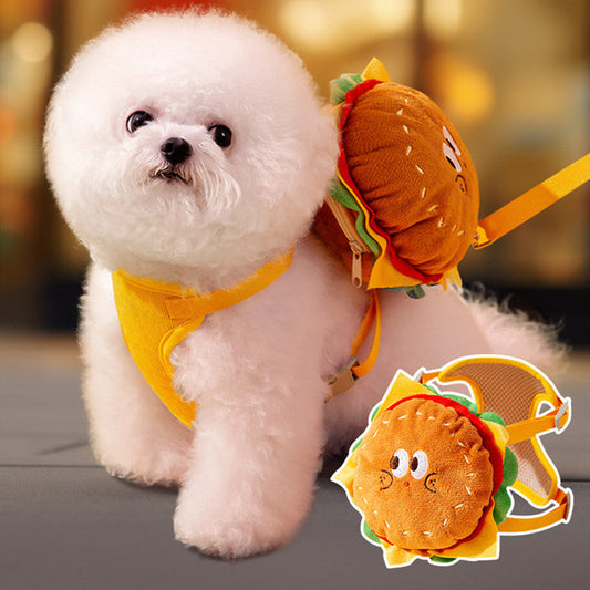 KFX-4058301 Cute Burger and Fries Drawstring Backpack with Hand Rope for Dogs