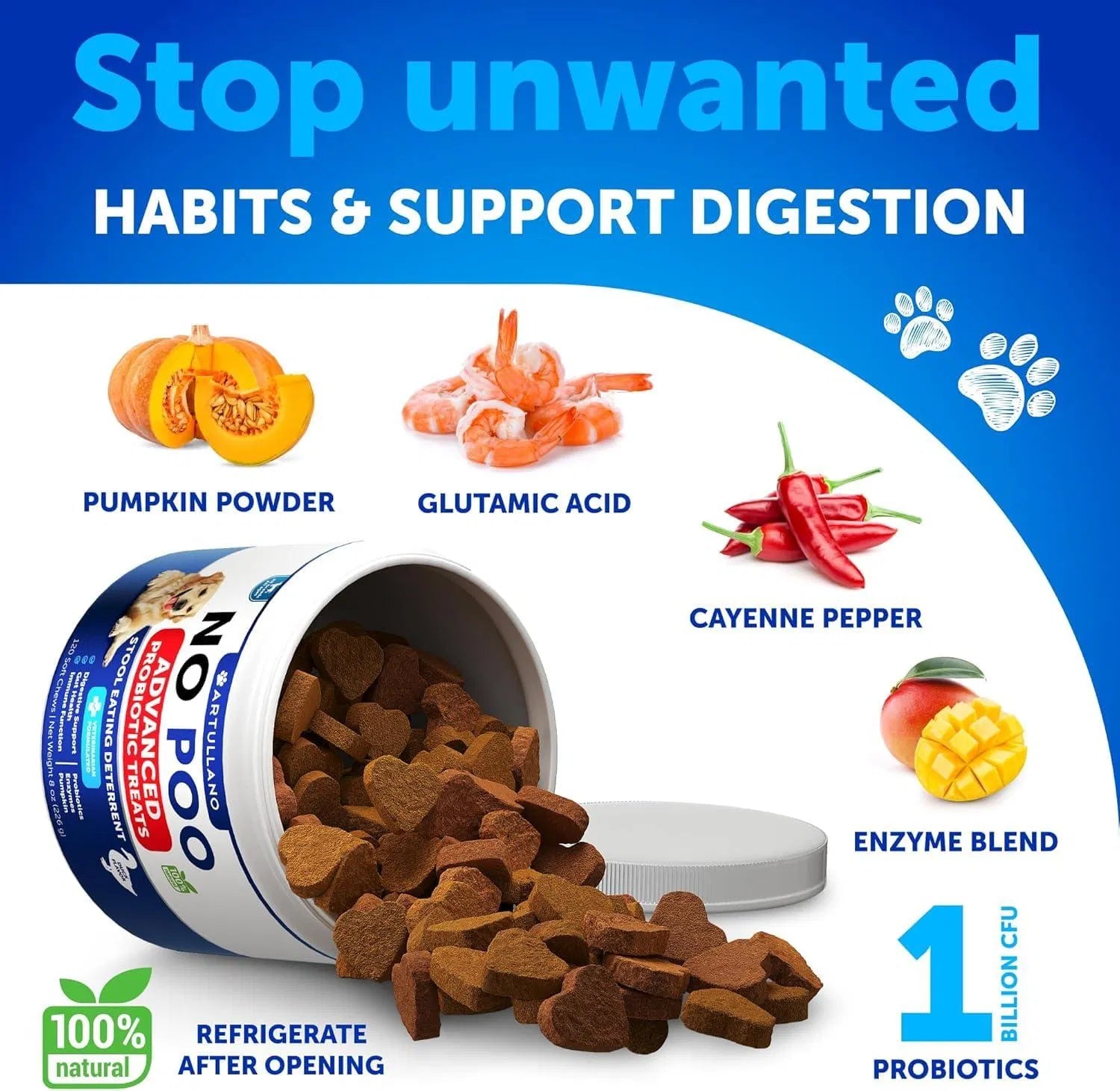 KFX-4058557 Dog Stool Eating Deterrent Chews with Probiotics and Enzymes for Healthy Gut Support