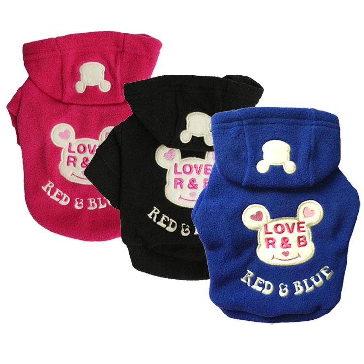 KFX-4059069 Hooded Fleece Cartoon Pet T-Shirt for Winter in Blue, Black, or Rose Red