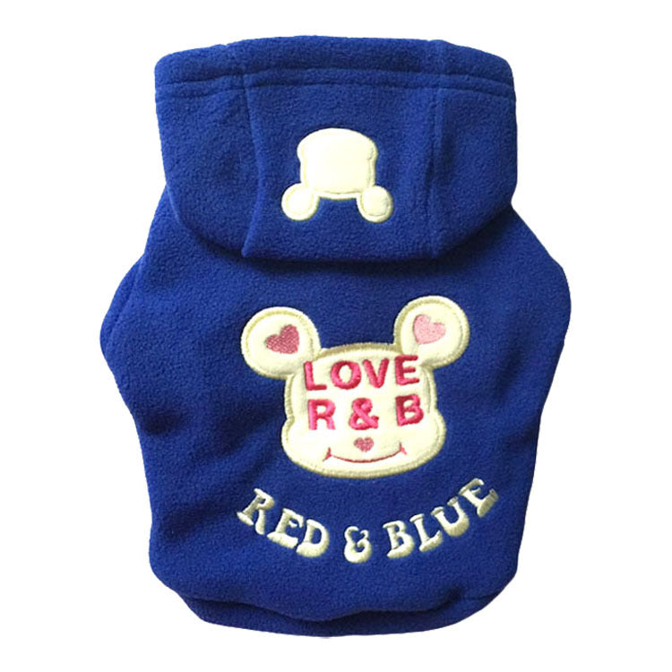 KFX-4059069 Hooded Fleece Cartoon Pet T-Shirt for Winter in Blue, Black, or Rose Red