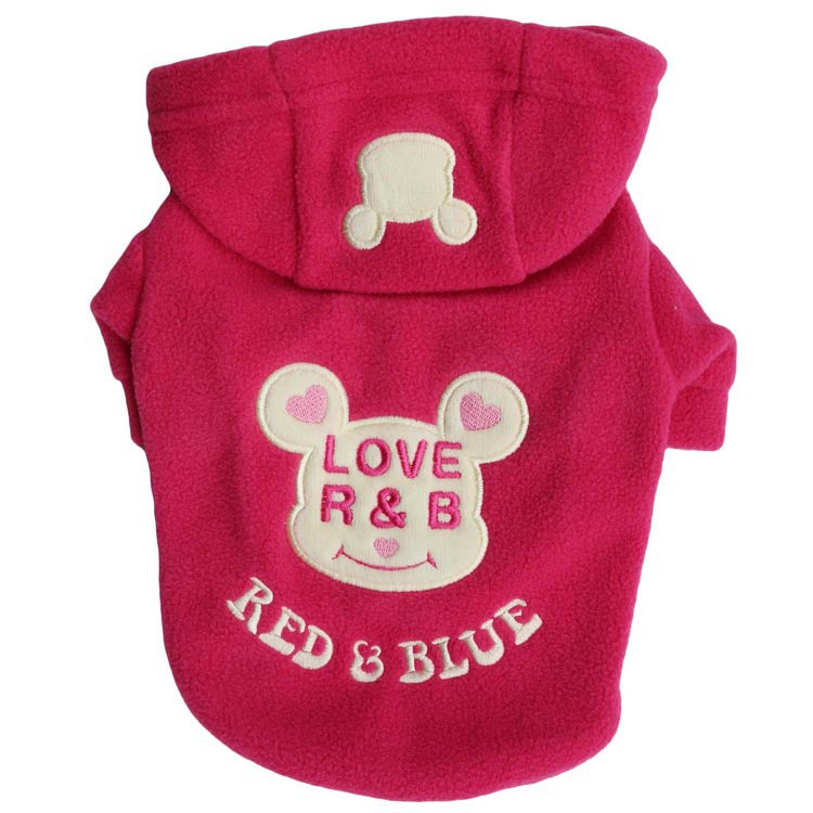 KFX-4059069 Hooded Fleece Cartoon Pet T-Shirt for Winter in Blue, Black, or Rose Red