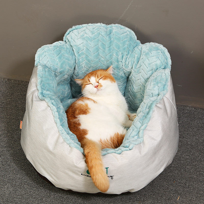 KFX-4062525 Wheat Ear Nest Cat Litter Backrest - Thick Pet Bed in Light Green and Gray White, Small & Medium Sizes
