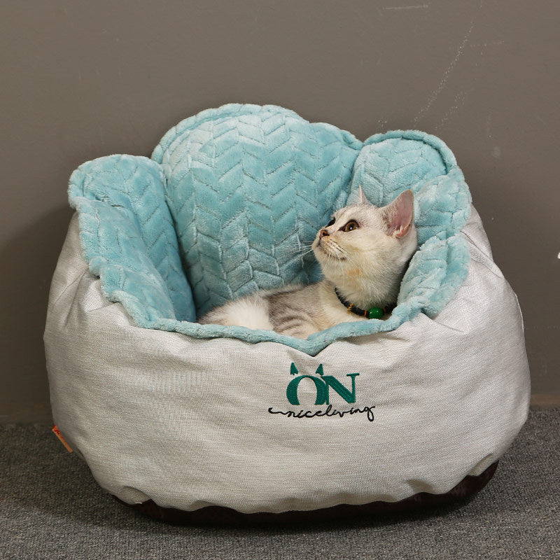 KFX-4062525 Wheat Ear Nest Cat Litter Backrest - Thick Pet Bed in Light Green and Gray White, Small & Medium Sizes